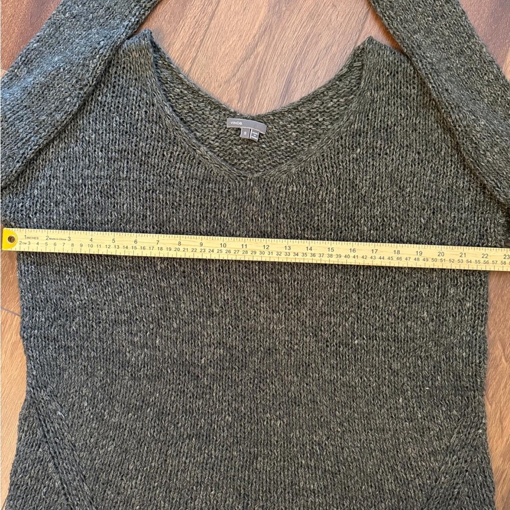 Vince Wool Alpaca Linen Blend Chunky Knit V-Neck Sweater Small Charcoal Gray - Picture 8 of 9